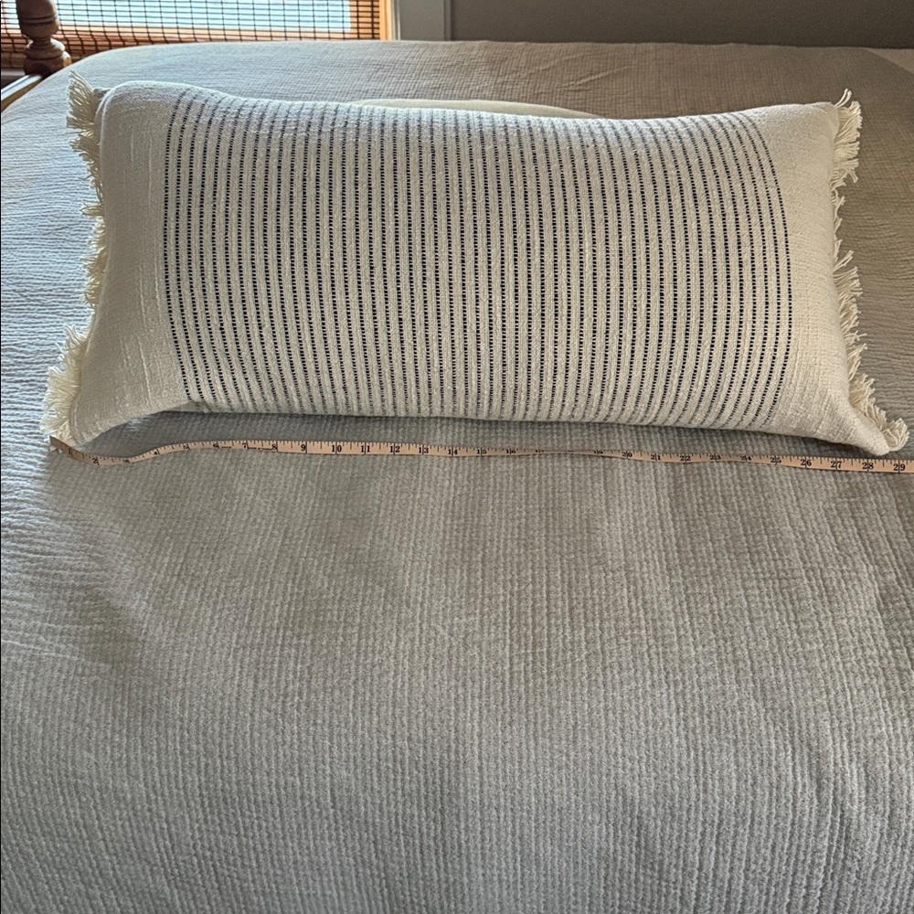 Tj Maxx cream navy/black striped cotton pillow cover insert nwot tassel 29” long